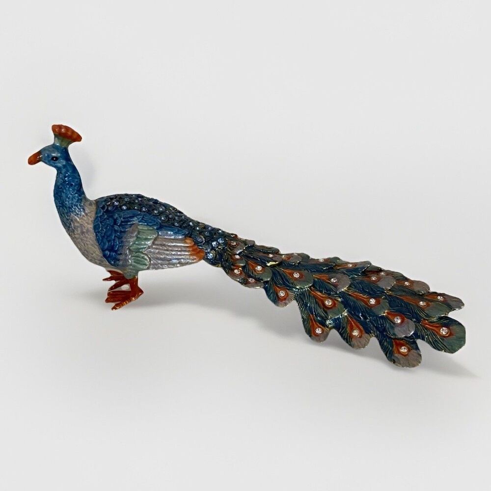 Collectable Peacock Trinket Box Made Swarovski Crystals & Enamel